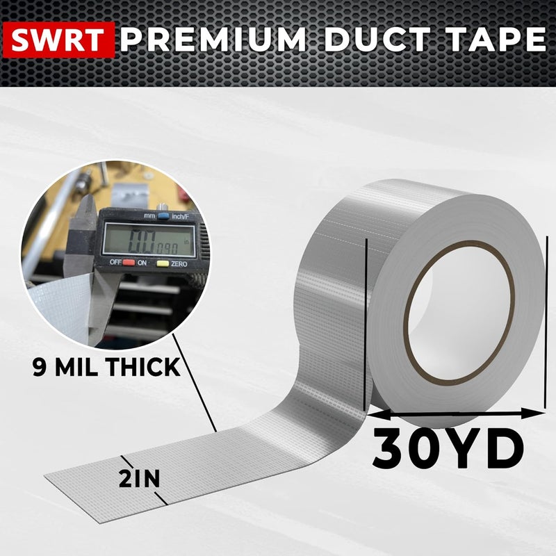 SWRT 9 Mil 5-Pack Silver Heavy Duty Duct Tape Strong Adhesive, 2 in x 30 YD (Total 150YD) Duct Heavy Duty Waterproof All Weather Gray Duct Tape No Residue Sealing & Patching for Indoor&Outdoor Repair - Image 2